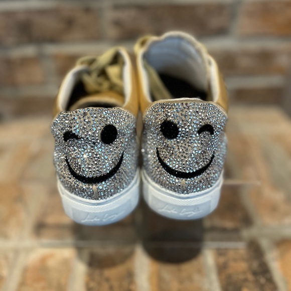 Lola Cruz Wink Gold Satin Sneakers & Crystals - Picture 2 of 11